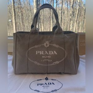 Authentic PRADA canapa tote in grey/ gray
